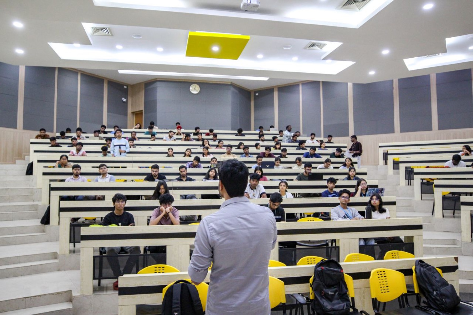 A talk in a lecture hall